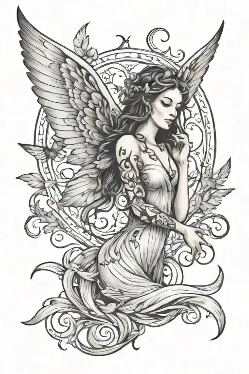 A Virgo Tattoo That Has A Fairy With Wings And Is Earthy