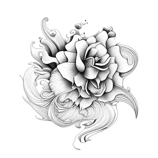 Tropical Flowers With Ocean Waves