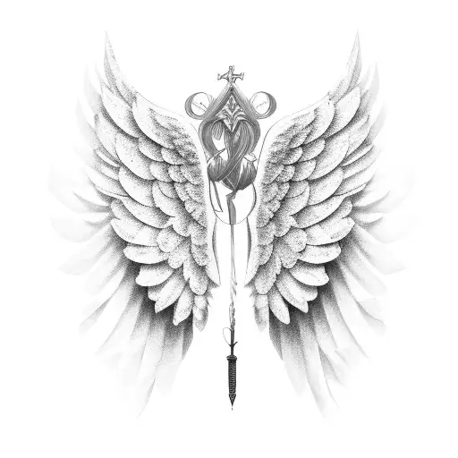 Folded Angel Wings Only Black Ink