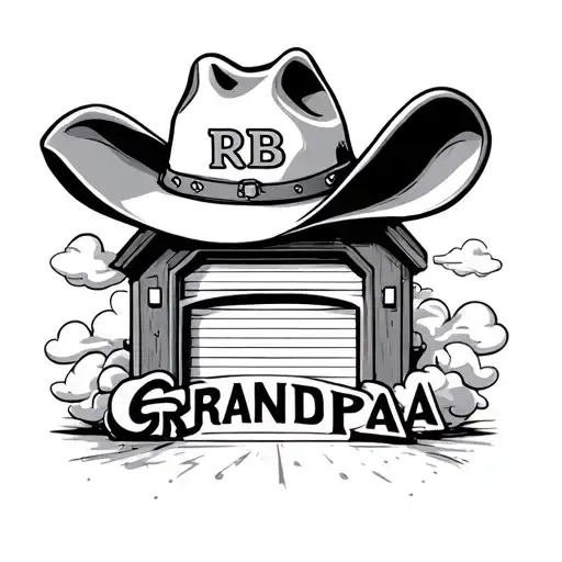 Cowboy Hat With Rb Initials That Says Grandpa With Clouds In A Garage