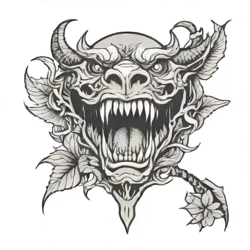 Sukuna Mouth Open With 5 Leaf Clover And Dragon Sin Of Wrath On Tongue With Sleep Token Mask