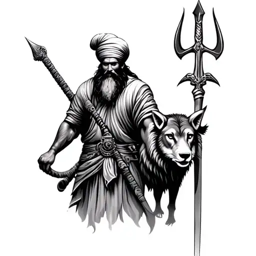 Sikh Warrior With Animal And Khanda