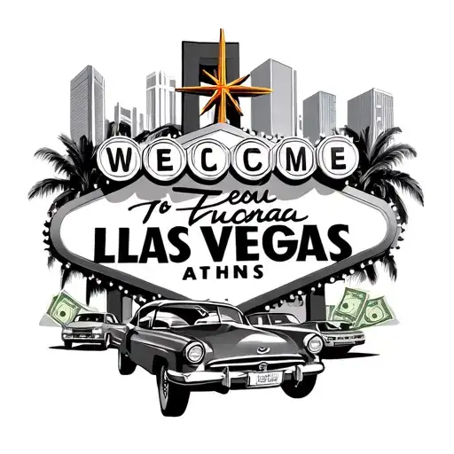 Las Vegas Sign Saying Welcome To Athens Surrounded By Cars Money And Buildings