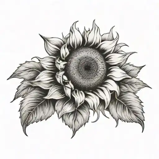 Sun And Sunflowers Blooming