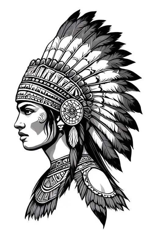 A Aztec Warrior Woman Wearing A Feathered Headress