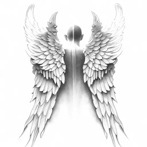 Folded Celestial Angel Wings Black Ink