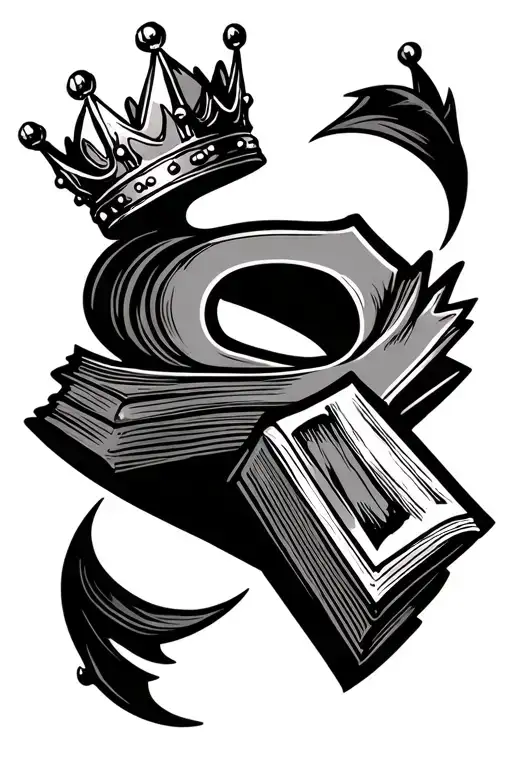 S Letter With King Crown Holding Book