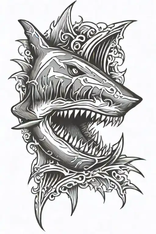 Shark Teeth Half Sleev Tattoo Design