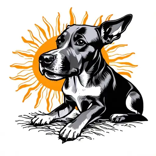 Sun Tattoo With Dog Sitting