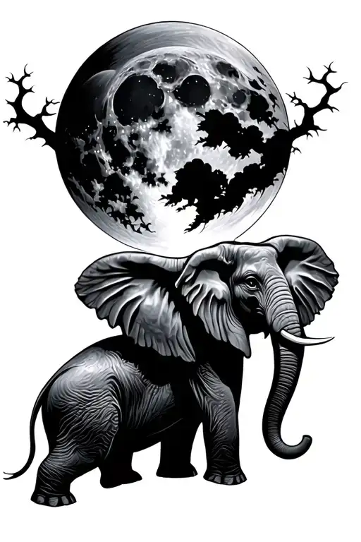 Elephant Bowing To The Moon
