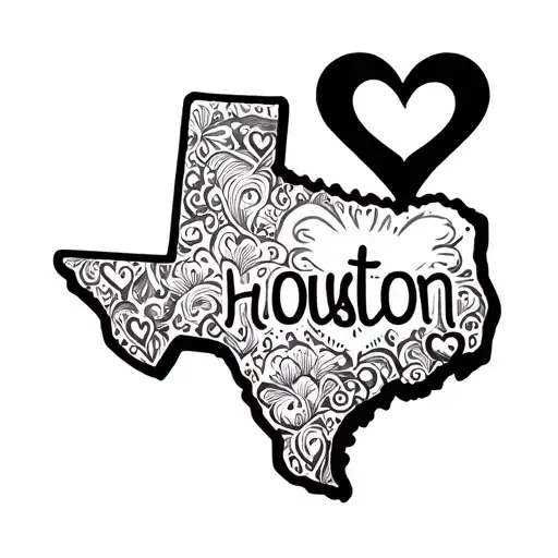 Texas Outline With Hearts On Dallas And Houston