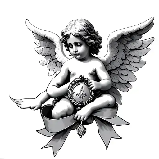 Cherub Angel With Ribbon And Locket