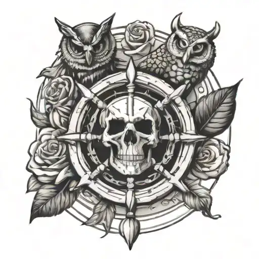 Skull Rose Owl Ship Steering Wheel