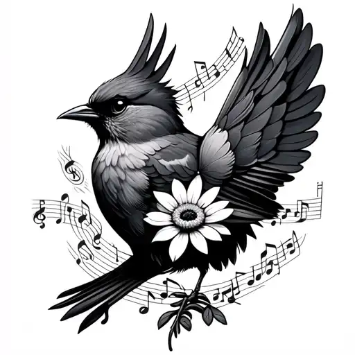 Bird With Edelweiss Music Notes Inside The Bird