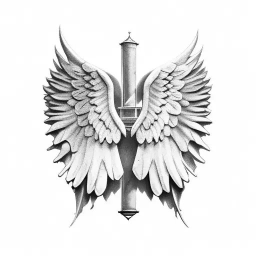 Folded Angel Wings Only Black Ink