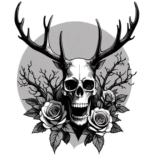 Skull Stag Roses Trees Knife Shapes