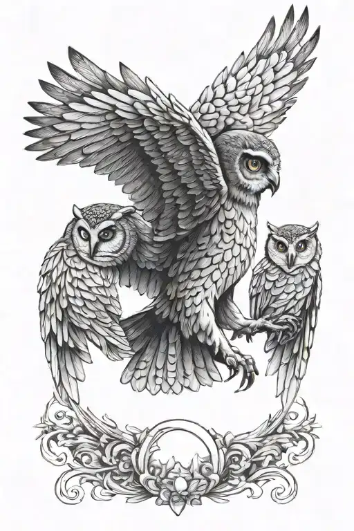 Parternon And Atenas And Owl Flying