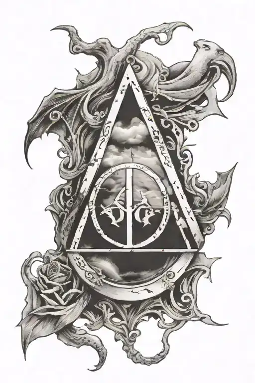 Harry Potter Themed Tattoo Featuring The Deathly Hallows Symbol