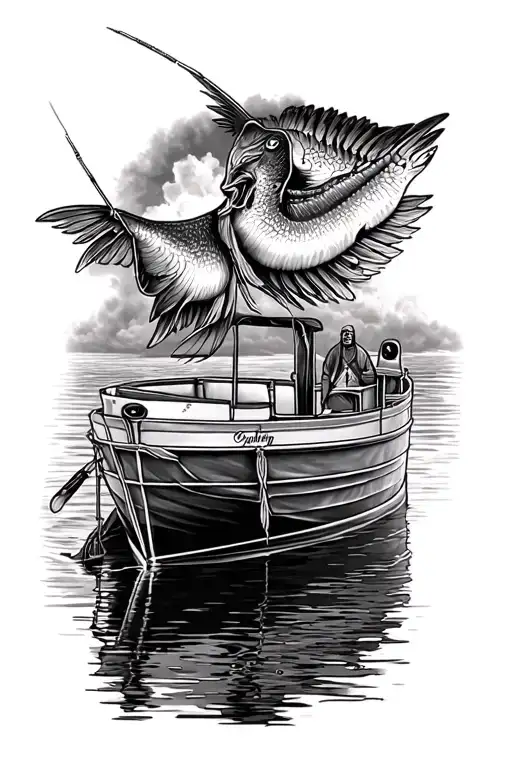 Pontoon Boat Fishing Memorial Tatto