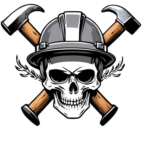 Trades Skull Hard Hat Hammer Crossed