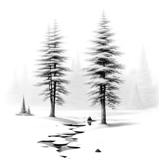 A Serene Forest Scene With A Peaceful River Flowing Through It