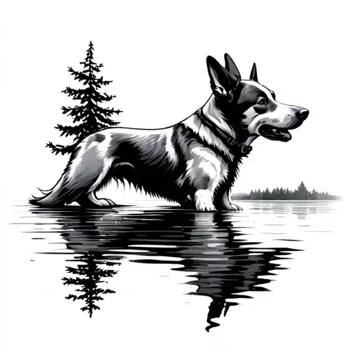 Dog From Behind And A Lake Reflecting