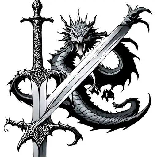 A Dragon Surrounding The Medieval Sword And On Top Of The Sword A Small Sun