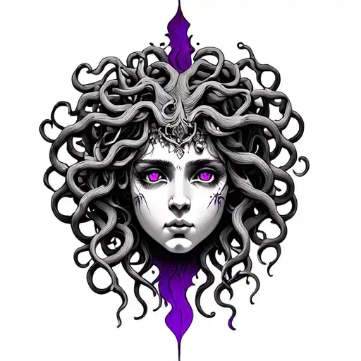 Archeology Medusa Tattoo With Beautiful Purple Eyes