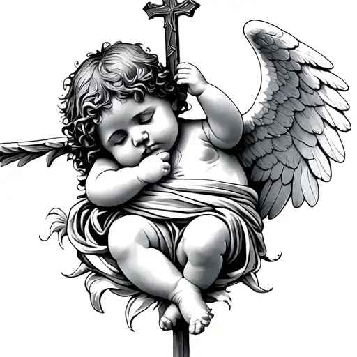 Baby Angel Holding A Cross Wrapped Loosely
