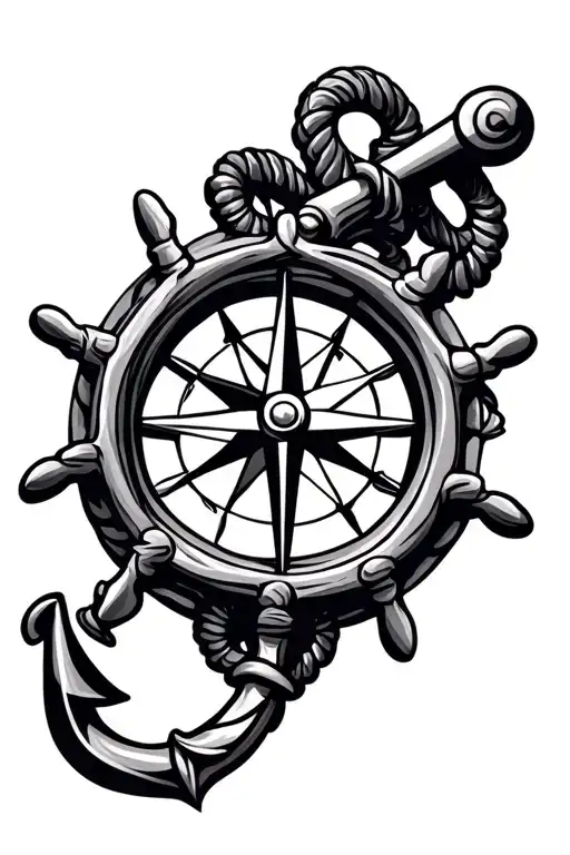 Anchor With Celtic Compass And Steering Wheel Intertwined