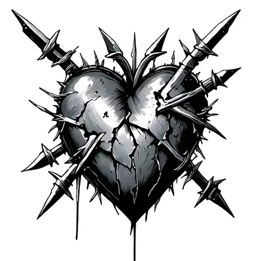Broken Heart Barbed Wired Together With Icicle Daggers Stabbing