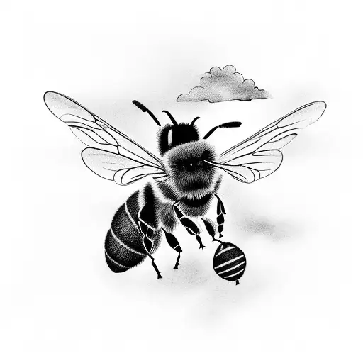 A Black-grey Tattoo Of A Lush Philippines Landscape With A Bee Flying Overhead