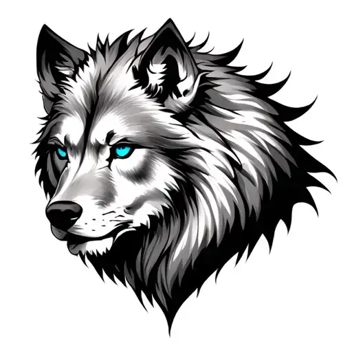 Half Wolf Half Lion With Blue Eyes
