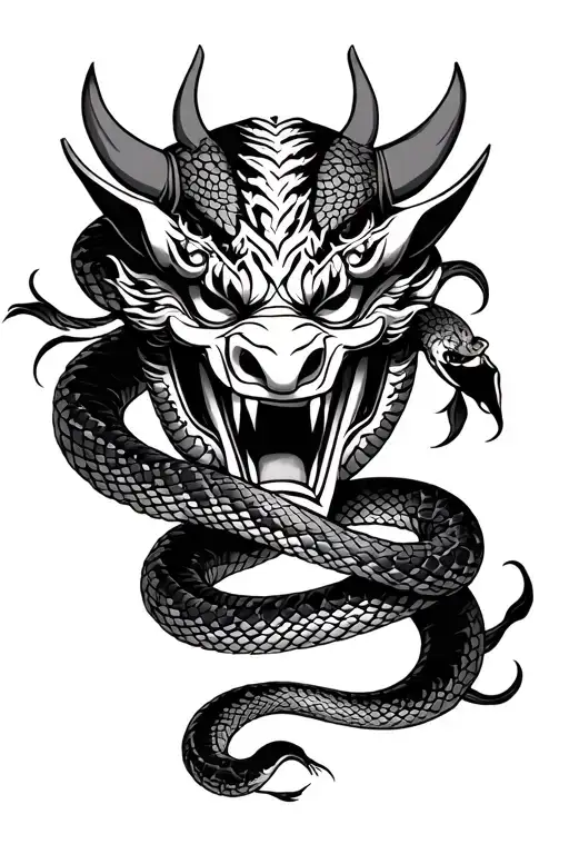 Snake Wrapping Around Oni Mask