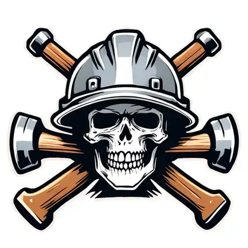 Trades Skull Hard Hat Hammer Crossed