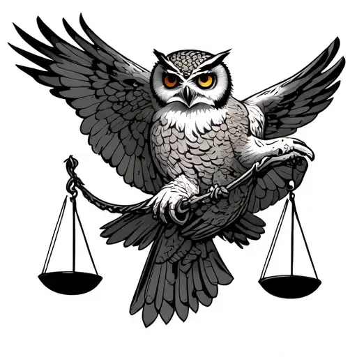 Flying Owl Holding A Scale Libra Sign