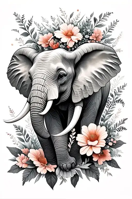 Elephant And Wild Flowers Intertwined