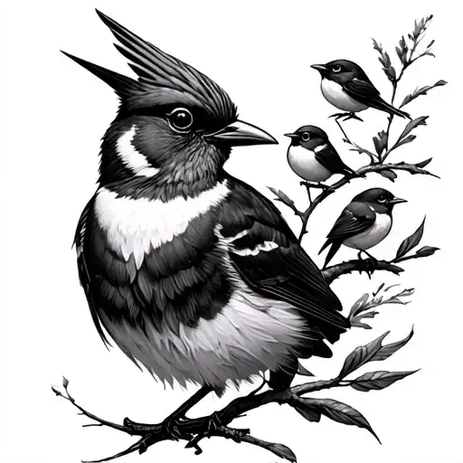 Bird And 4 Small Birds