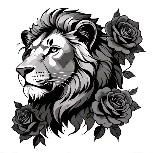 Female Lion Head With Roses Wrapped