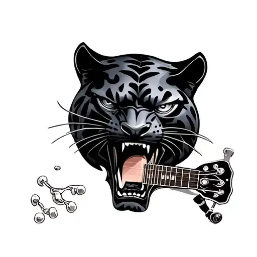 Les Paul Guitar And Black Panther Face