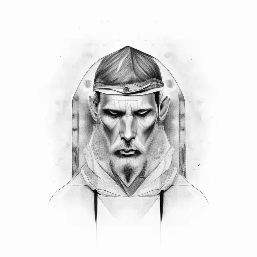 A Black And Grey Portrait Of Costas In A Contemplative Pose