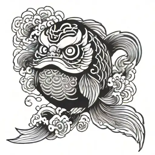 Daruma And Koi Fish Swimming