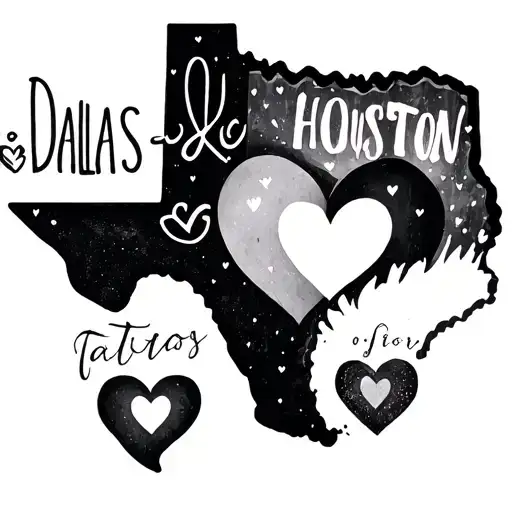 Texas Outline With Hearts On Dallas And Houston