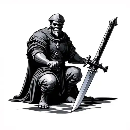 Anthropomorphic Chess Pawn Kill Anthropomorphic Chess King With Sword