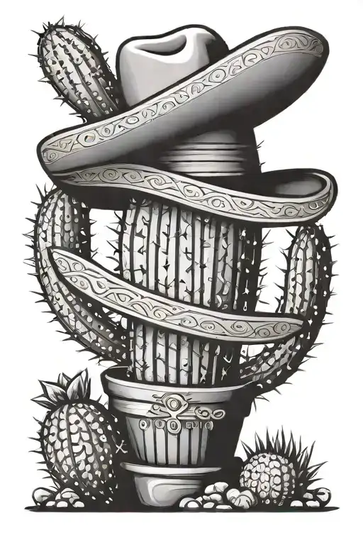 Cactus In A Pot Wearing A Sombrero Tilting To The Right