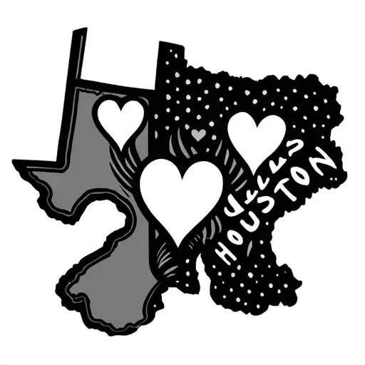 Texas Outline With Hearts On Dallas And Houston