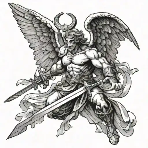 Angel Defeating Demon With Sword