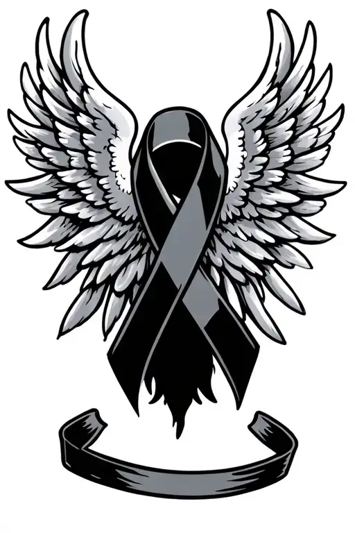 Hiv Ribbon With Angel Wings On Each Side