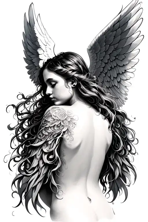 Realistic Angel Wings On Back