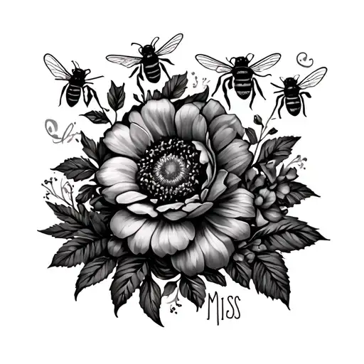Flowers And Bees With A Definition Of The Word Miss